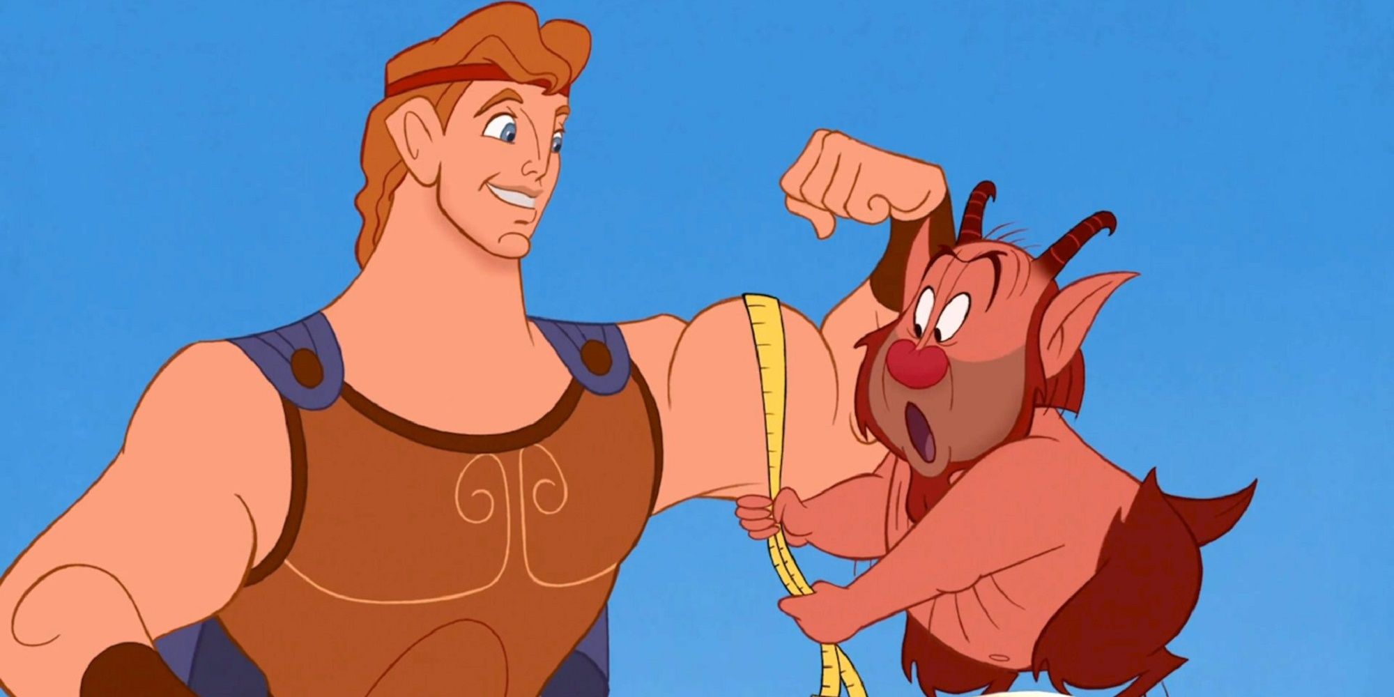 Hercules getting his muscles measured in Hercules.