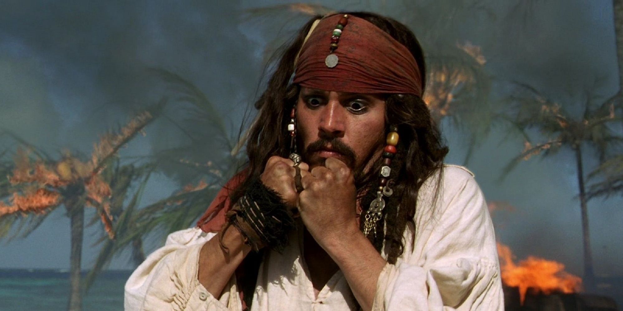 Jack Sparrow realizing the rum is gone in Pirates of the Caribbean: The Curse of the Black Pearl.
