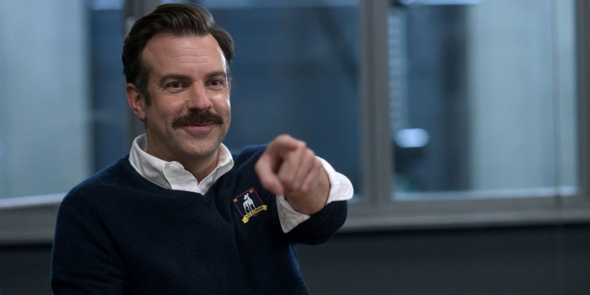 Jason Sudeikis as Ted Lasso making a point with his funny quotes