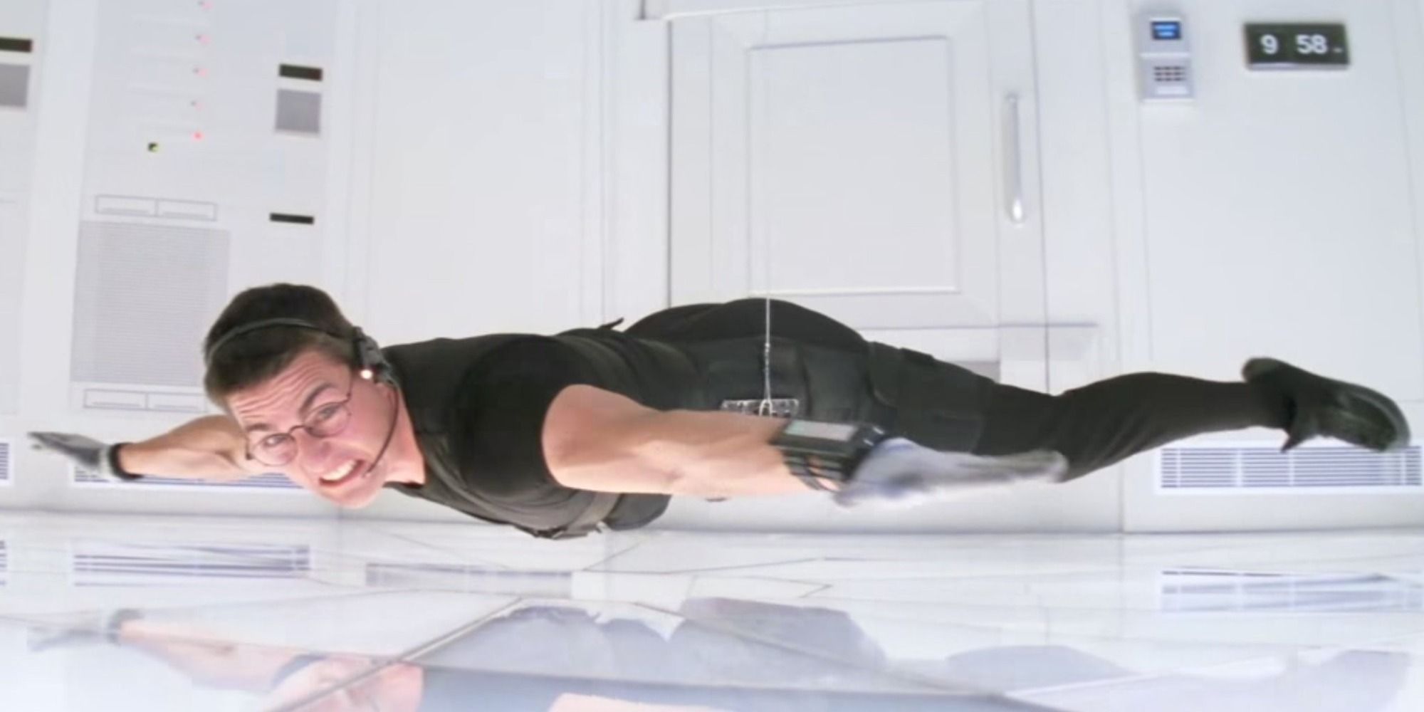 Ethan Hunt bursts into the CIA from the ceiling 