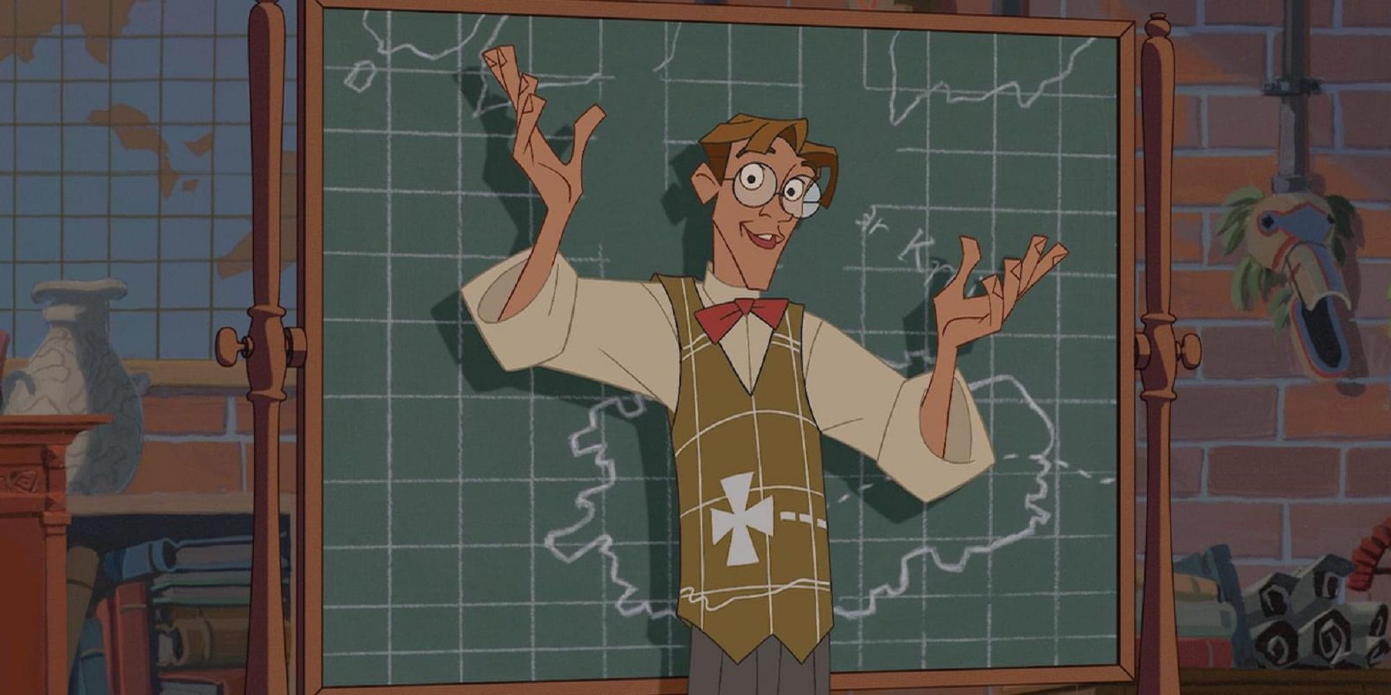 Milo Thatch in front of chalkboard in Atlantis: The Lost Empire.
