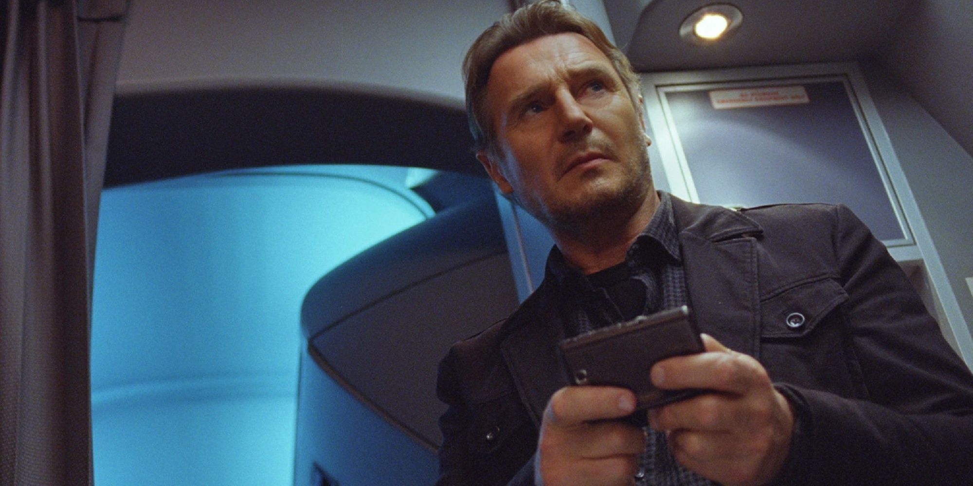 Liam Neeson reading a terrorists text message in Non-Stop.