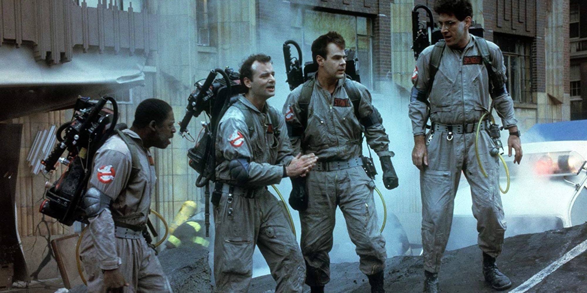 The four Ghostbusters in action