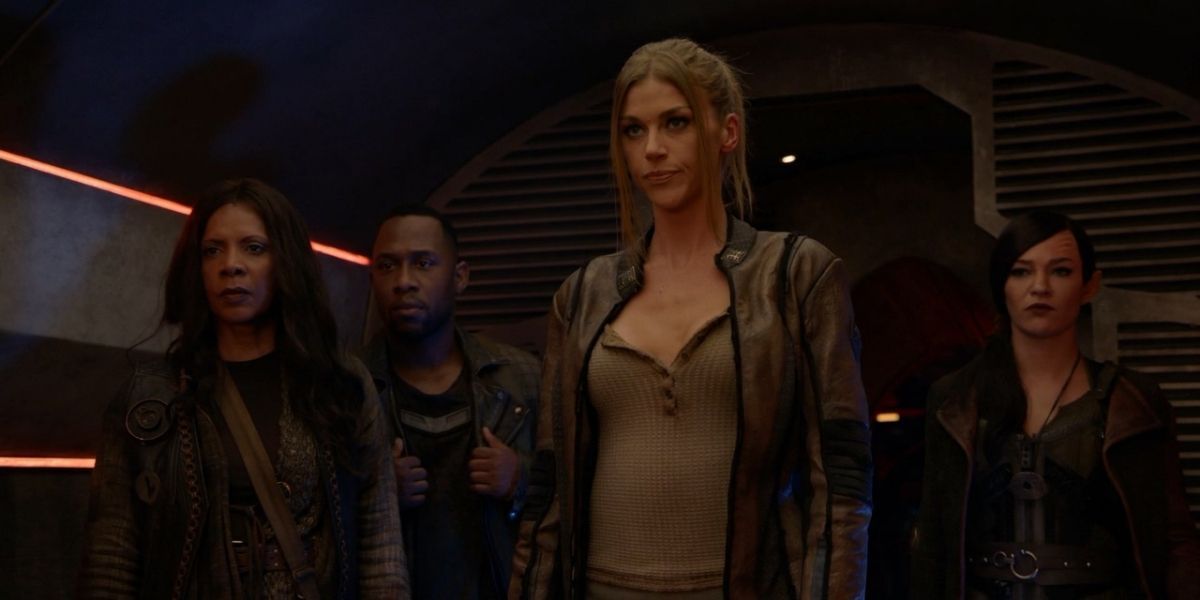 Penny Johnson Jerald, Jessica Szohr, Adrianne Palicki, and J. Lee in The Orville