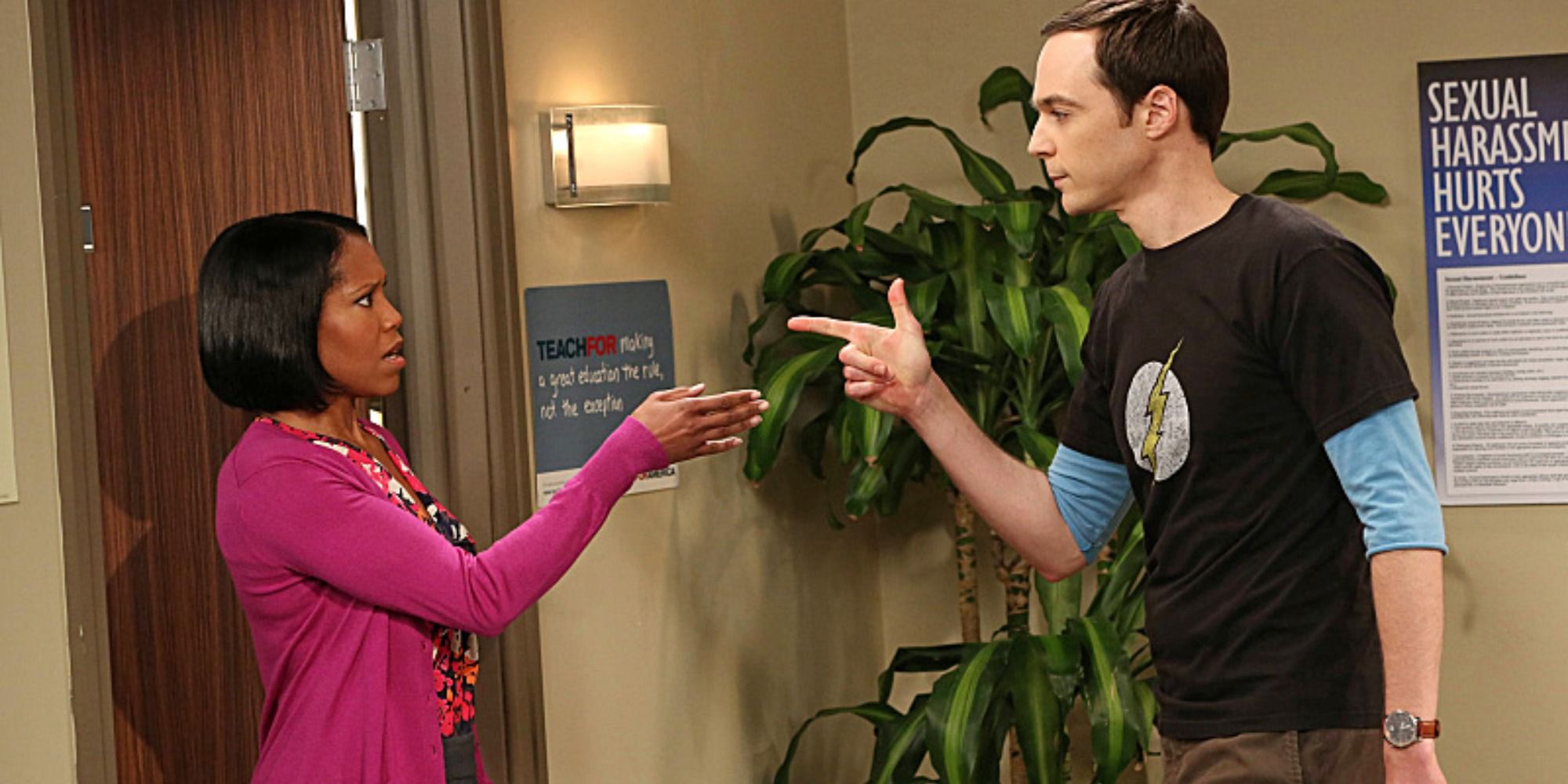 Regina King as Janine Davis and Jim Parsons as Sheldon Cooper in The Big Bang Theory