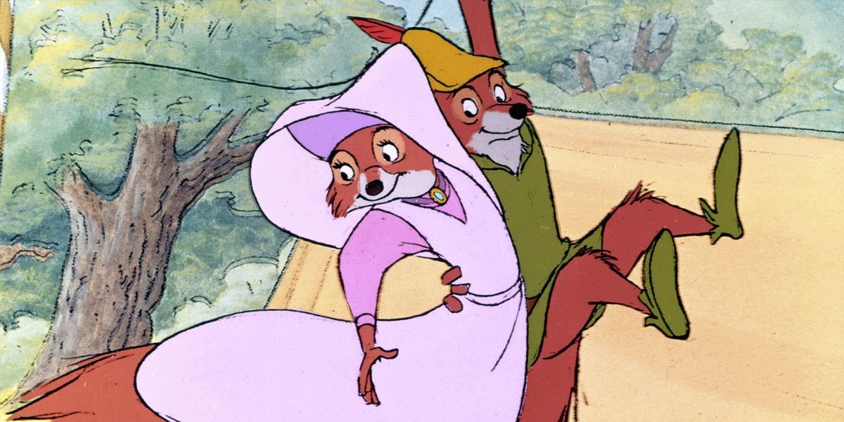 Robin Hood swing to save Maid Marion in Disney's 'Robin Hood'.