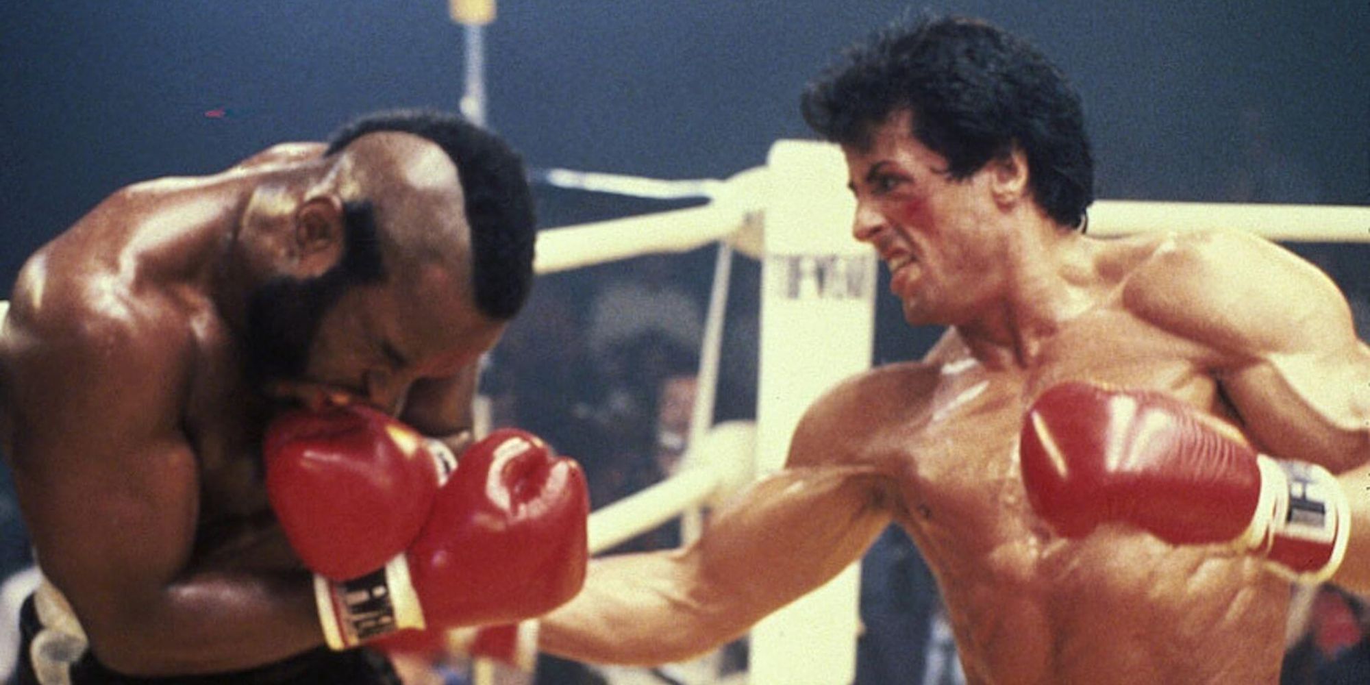Sylvester Stallone and Mr. T boxing in Rocky III.