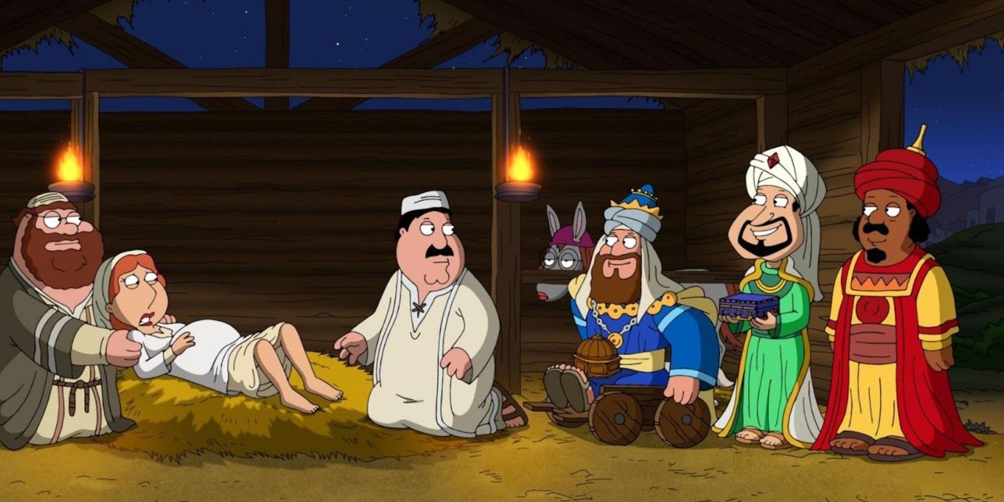 Les acteurs de Family Guy dans une scène de la Nativité
