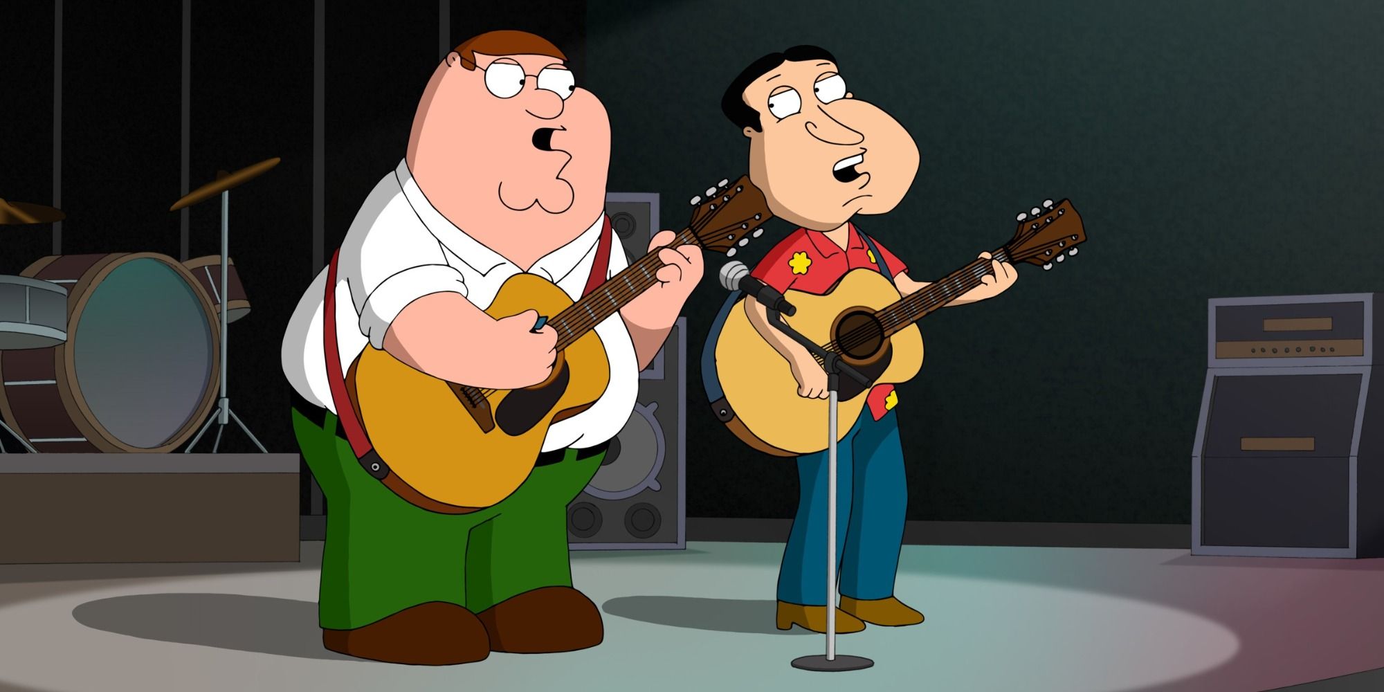 Peter et Quagmire jouant de la guitare et chantant