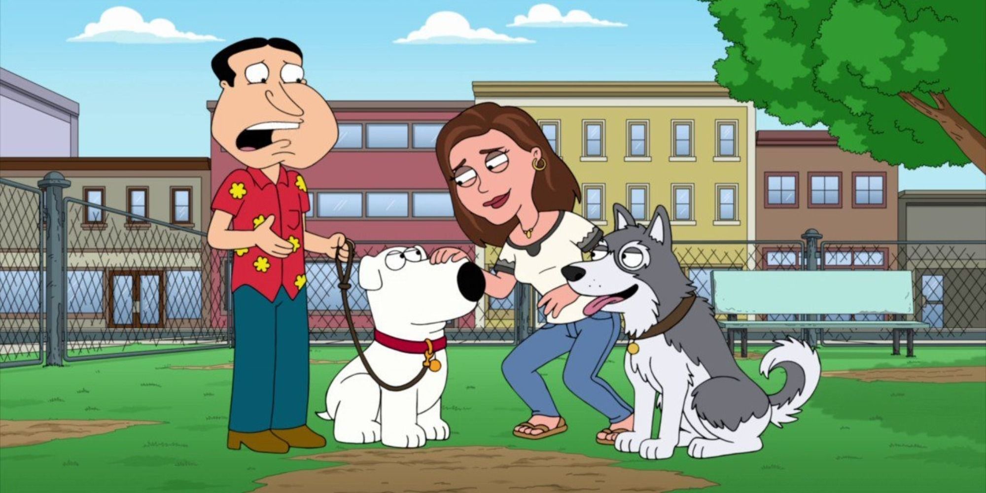 Quagmire et Brian dans un parc à chiens