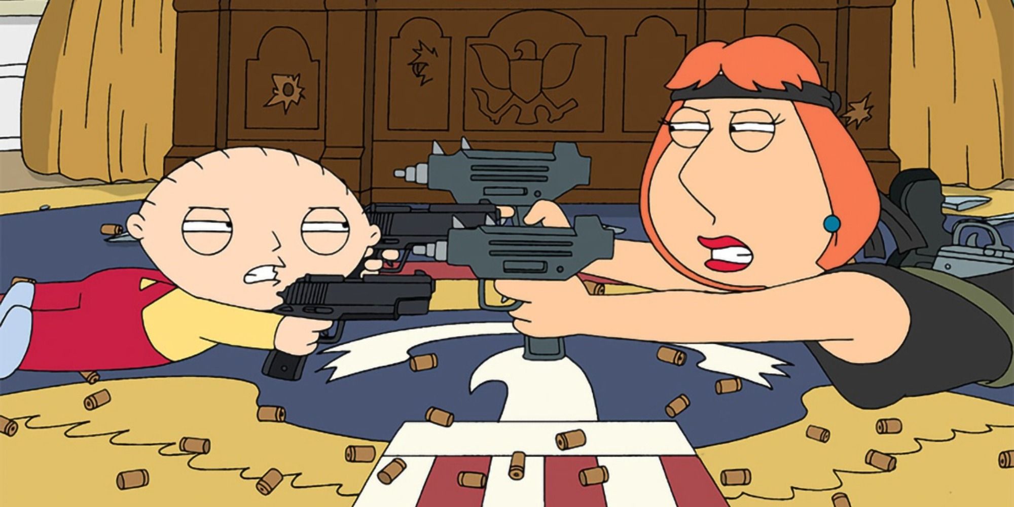 Stewie et Lois avec des armes