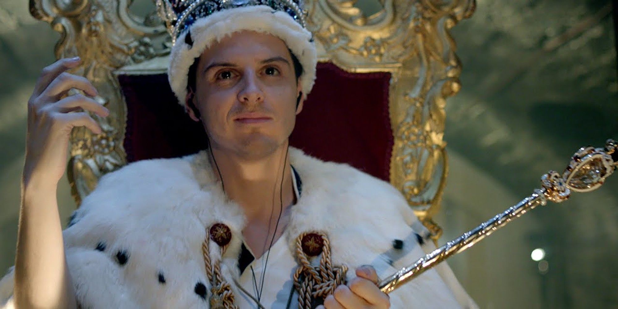 Andrew Scott as James Moriarty in the chamber of the British Crown jewels in Sherlock