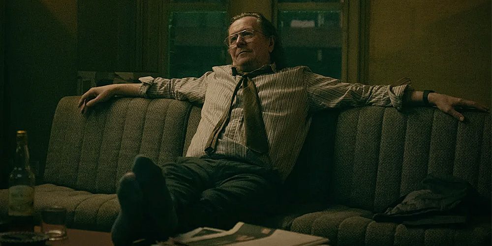 Gary Oldman's Jackson Lamb on a couch in Slow Horses