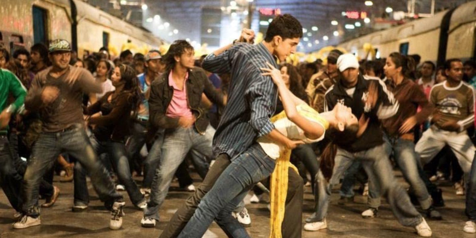 Dev Patel and Freida Pinto dancing in 'Slumdog Millionaire'