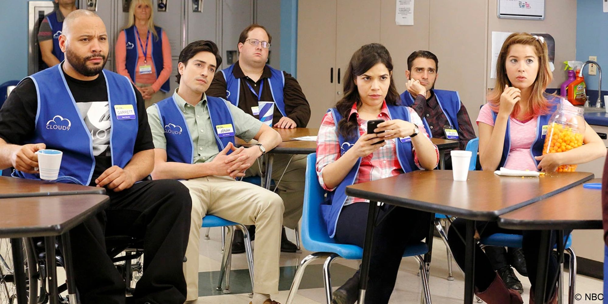 Superstore_Cloud 9 employees sit in break room