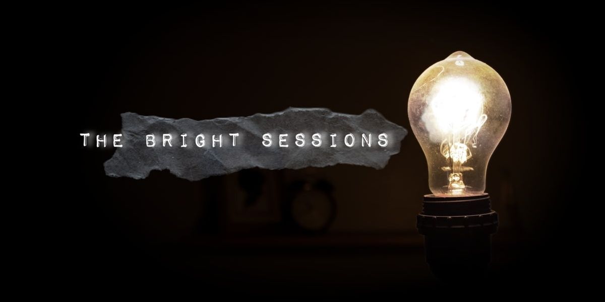'The Bright Sessions' logo, a lightbulb next to the title on a black background sending a slight glow