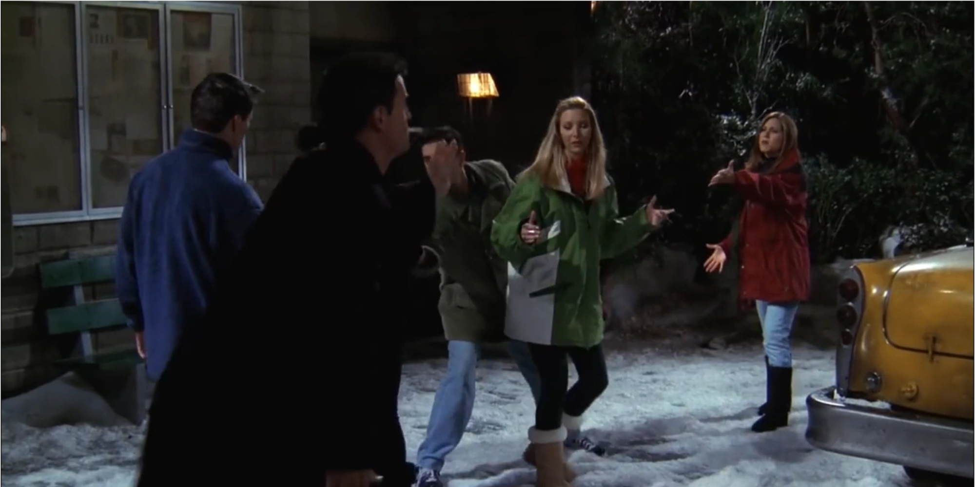 ross helping at ski lodge in friends