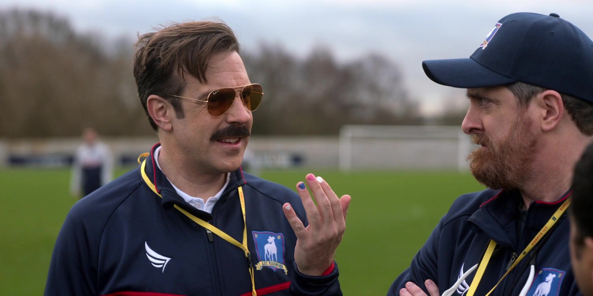 Ted Lasso inspiring quotes Jason Sudeikis nail polish with coach beard on the field