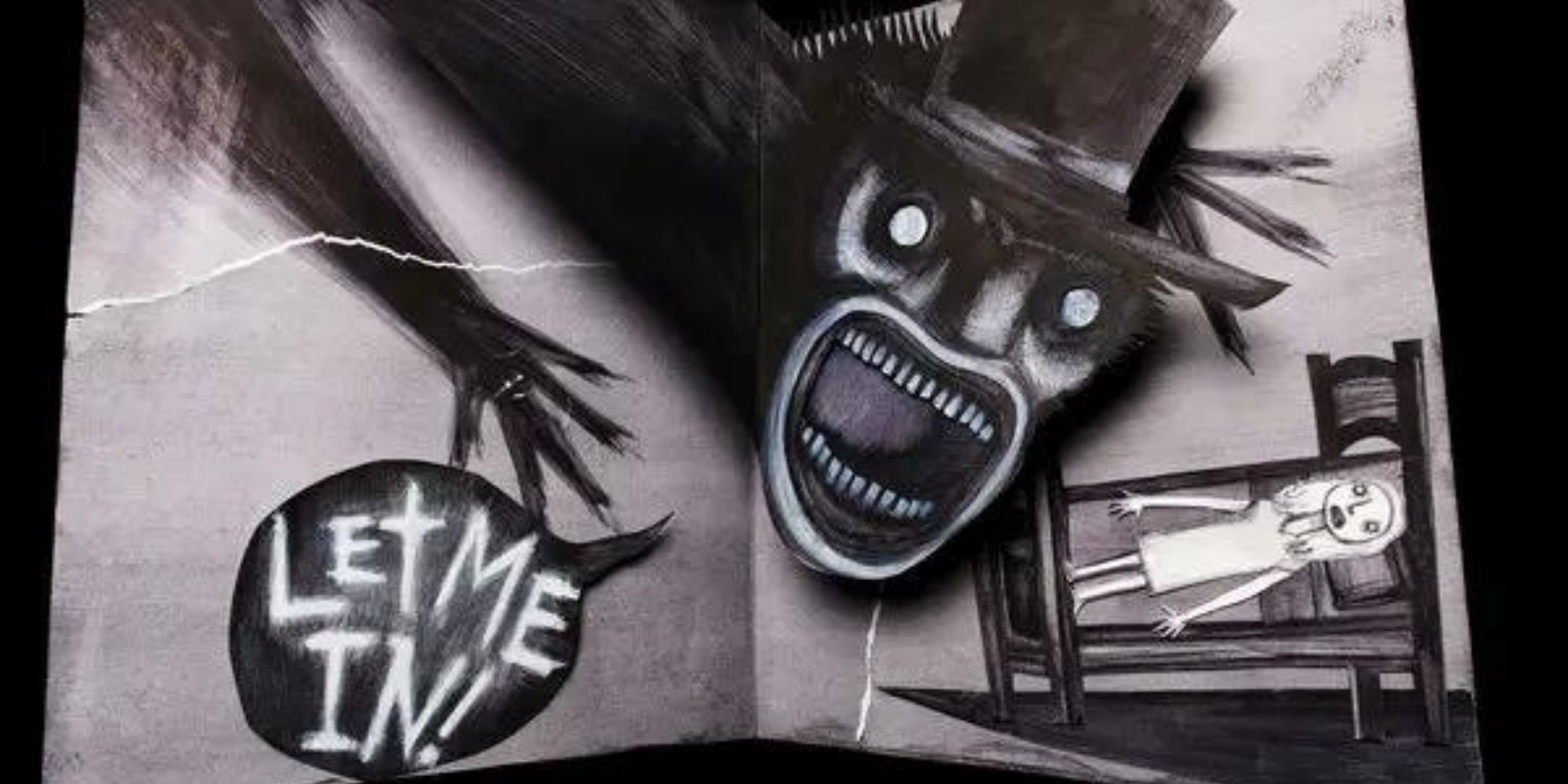 The Babadook screaming in the pop-up book