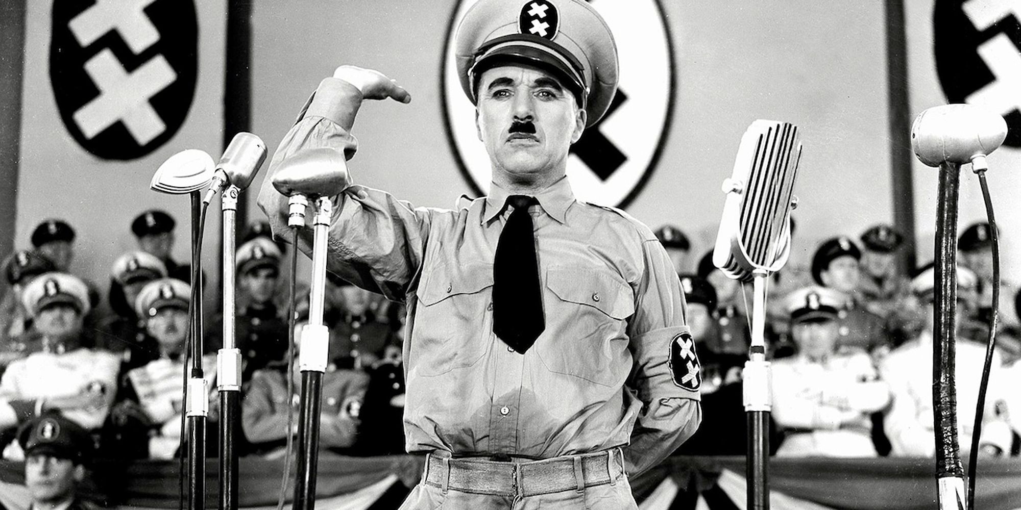 The Jewish barber dressed as the tyrant from The Great Dictator
