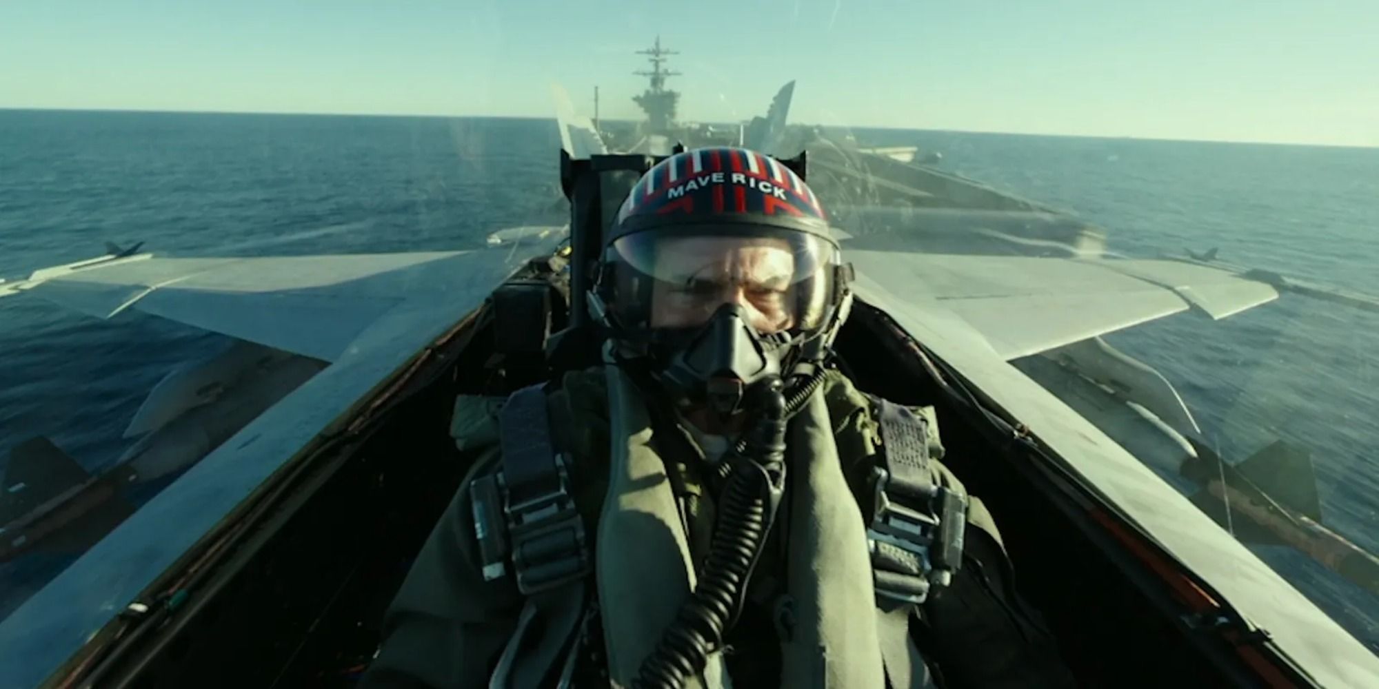 Maverick in the cockpit flying an F-14
