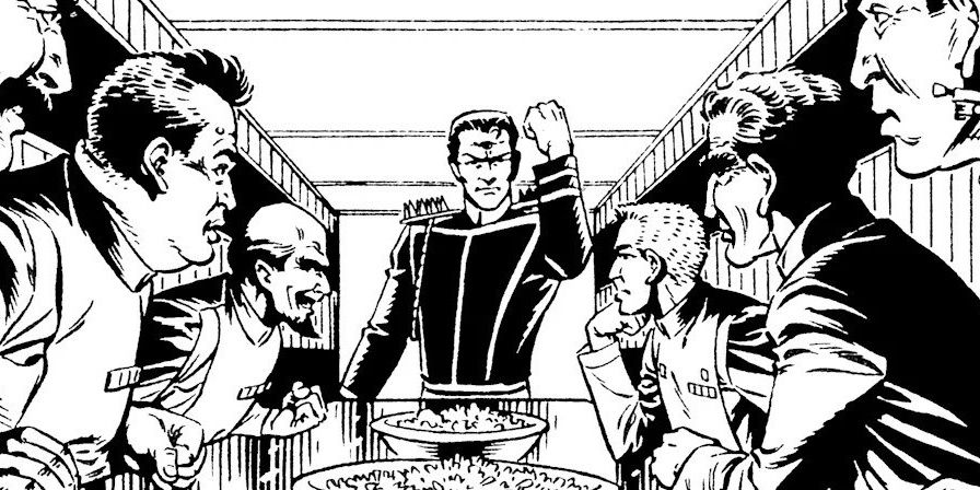 Trioculus sits at a table with other Imperial Elites