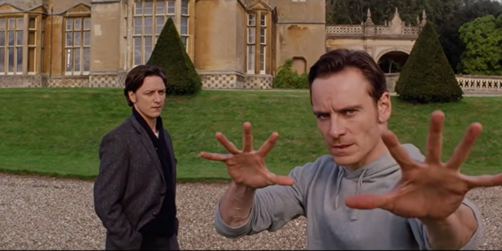 James McAvoy as Professor X and Michael Fassbender as Magneto in X-Men: First Class