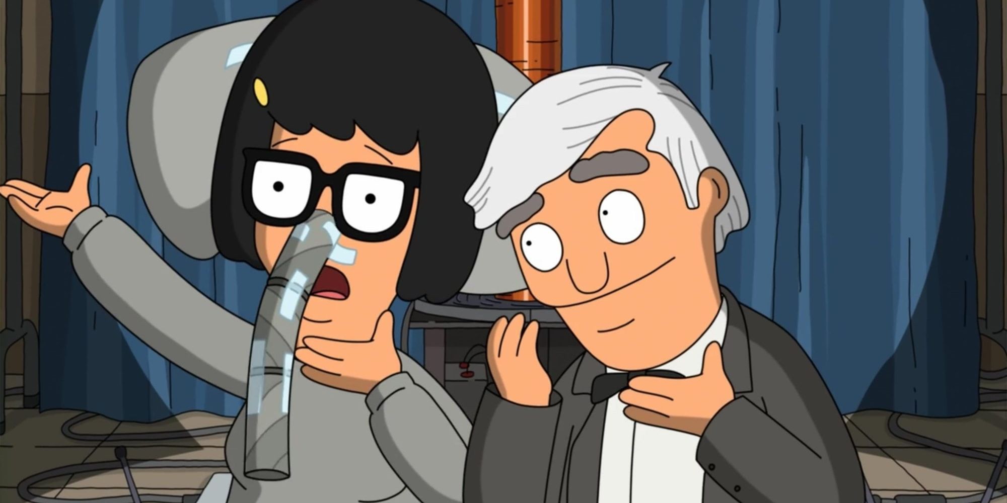 bob&rsquo;s burgers topsy tina and gene act out the thomas edison electrocuting an elephant scene