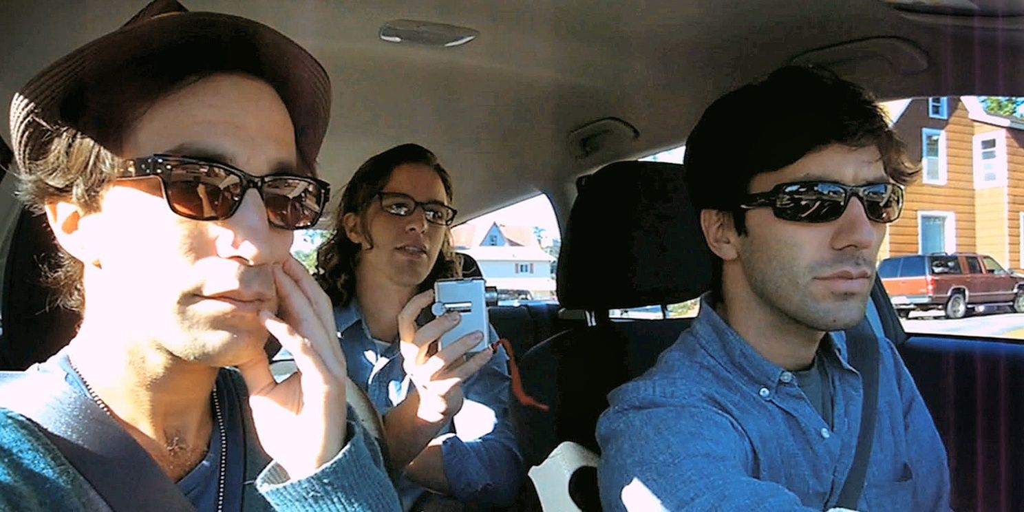 Ariel Schulman, Henry Joost, and Nev Schulman in a car in Catfish