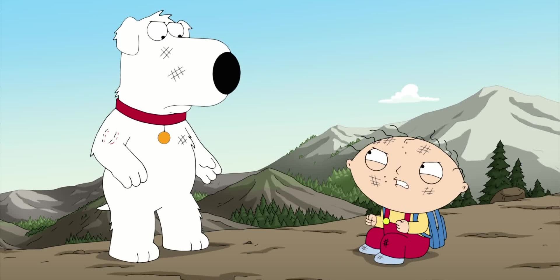 Stewie yelling at Brian on mountain
