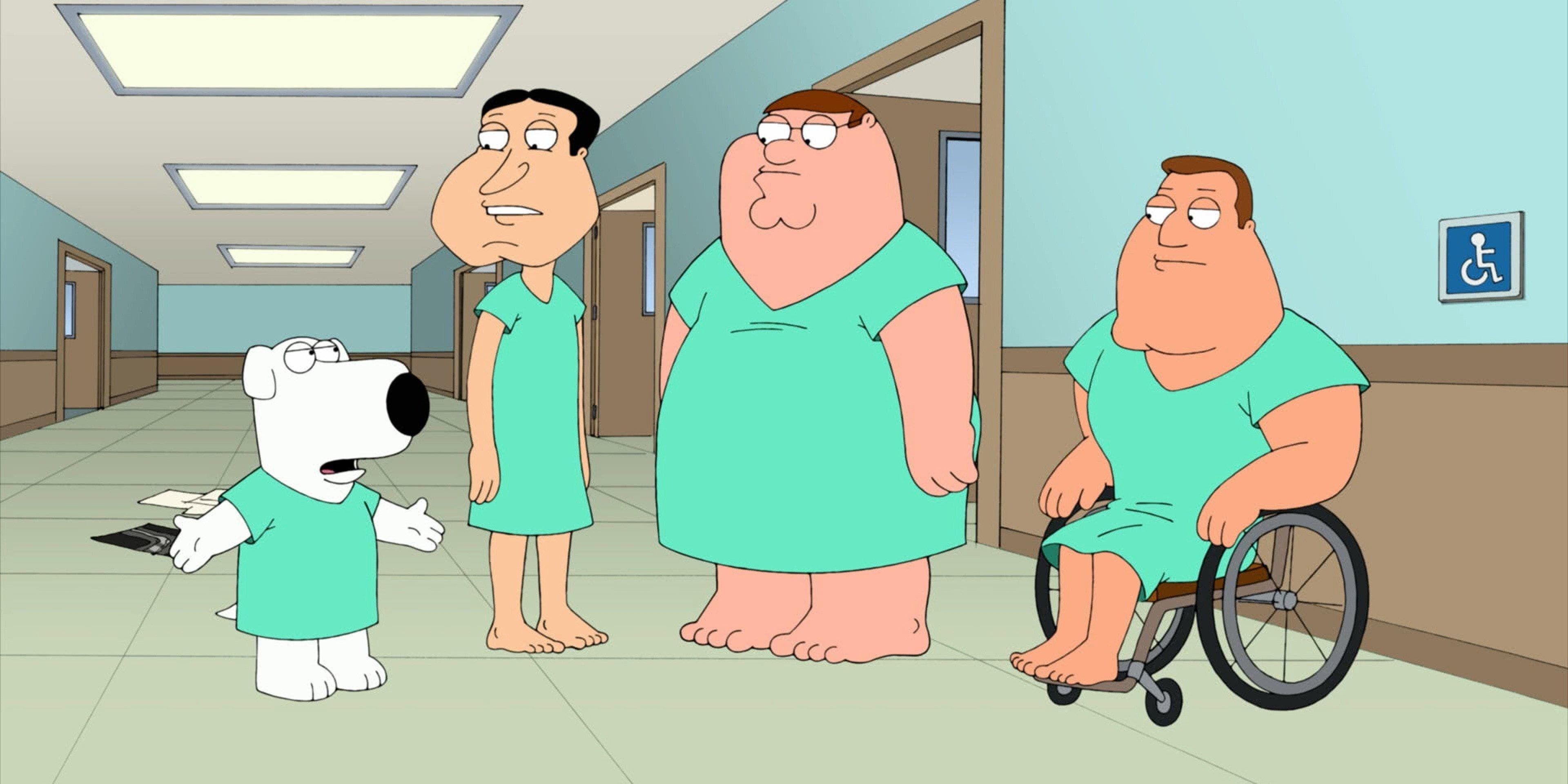 family guy, brian, quagmire, peter, joe, hospital gowns