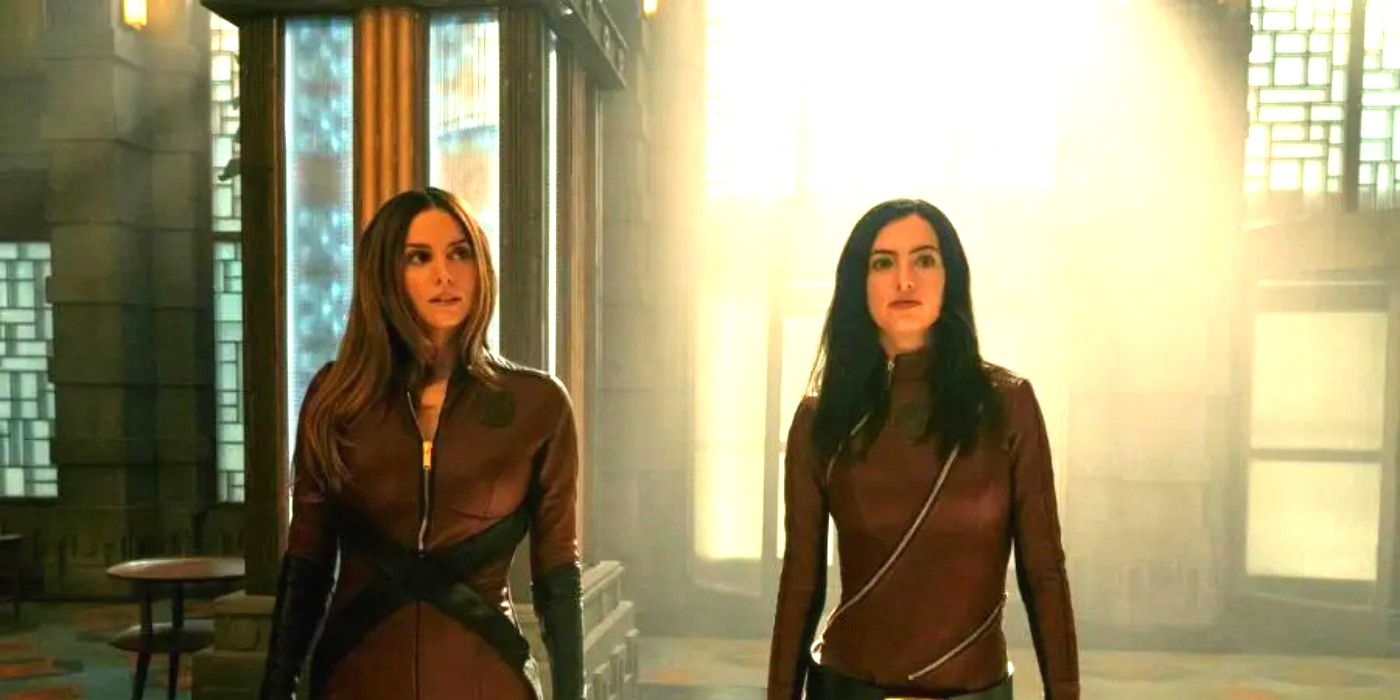 Genesis Rodriguez as Sloane and Cazzie David as Jayme in The Umbrella Academy