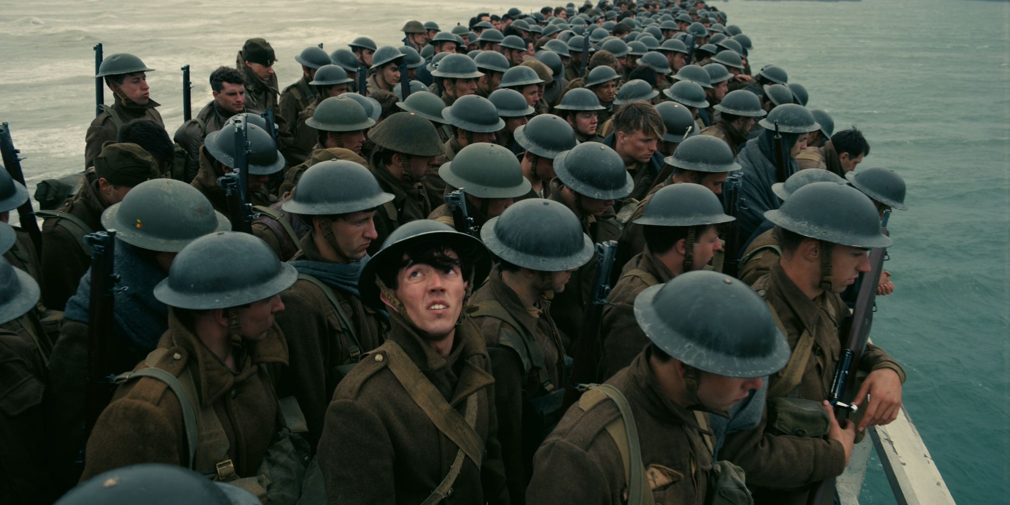 A bunch of soldiers in Dunkirk directed by Christopher Nolan