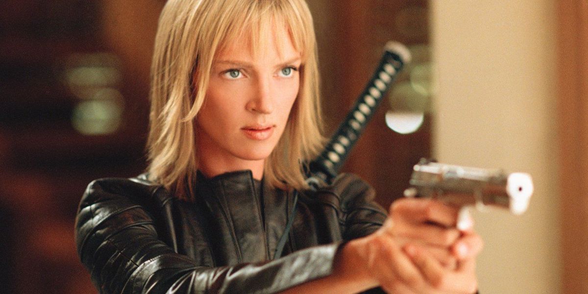 Uma Thurman aiming a gun in Kill Bill: Volume 2