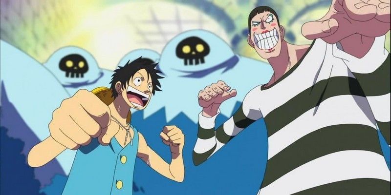 Mr. 2 and Luffy fight off prison guards
