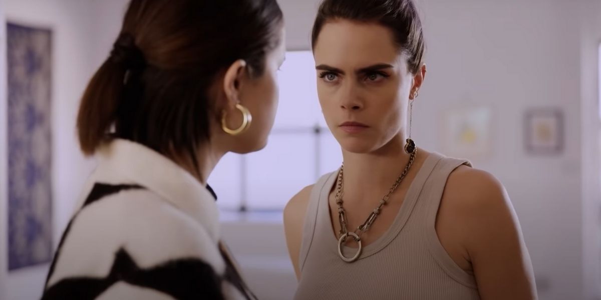 Alice (Cara Delevingne) looking at Mabel (Selena Gomez) in Only Murders in the Building Season 2