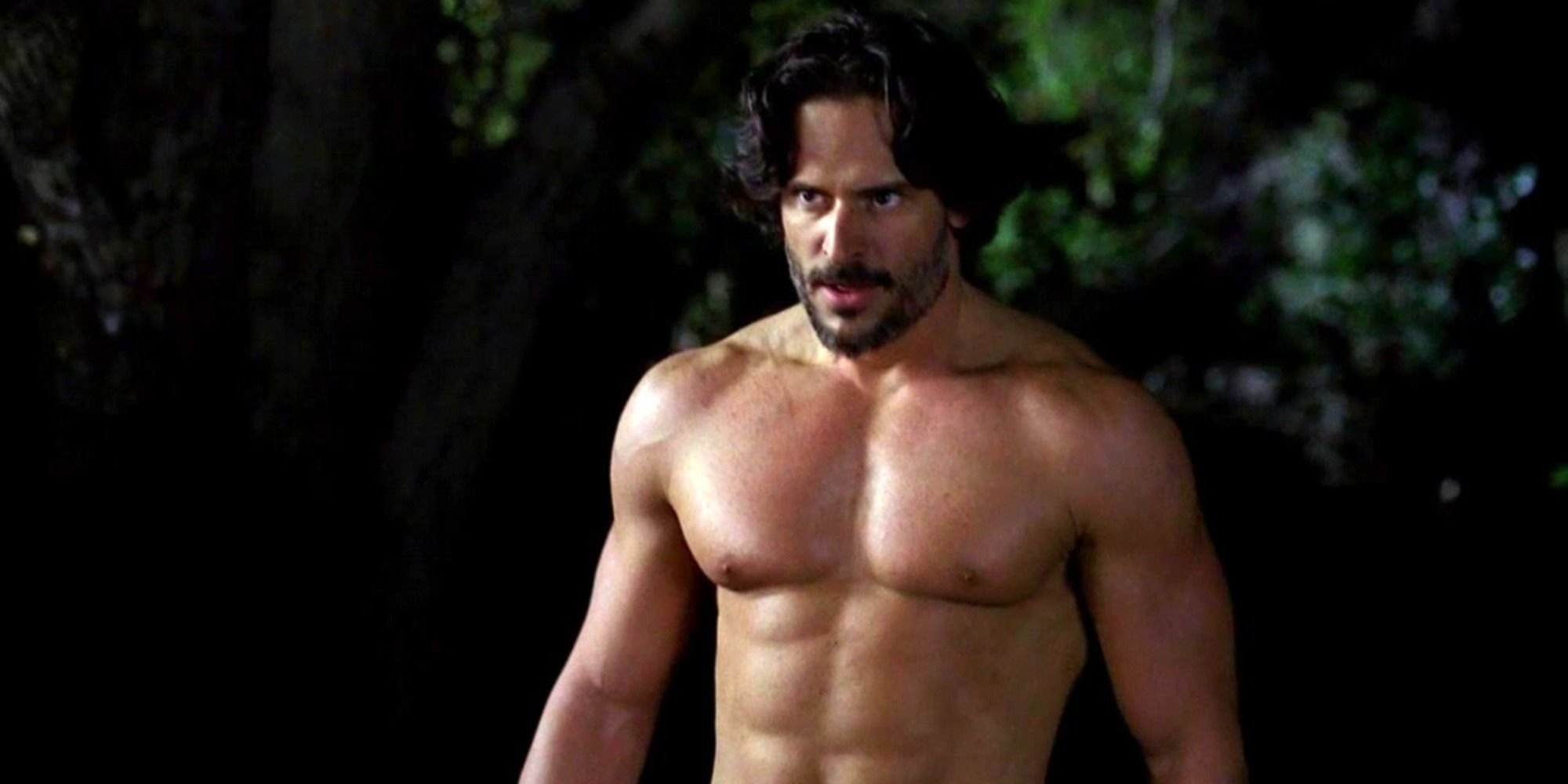 Alicide shirtless in the woods in True Blood