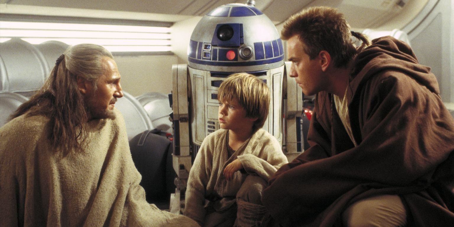 Phantom Menace Ewan McGregor, Liam Neeson, Jake Lloyd R2-D2 Obi Wan, young Anakin