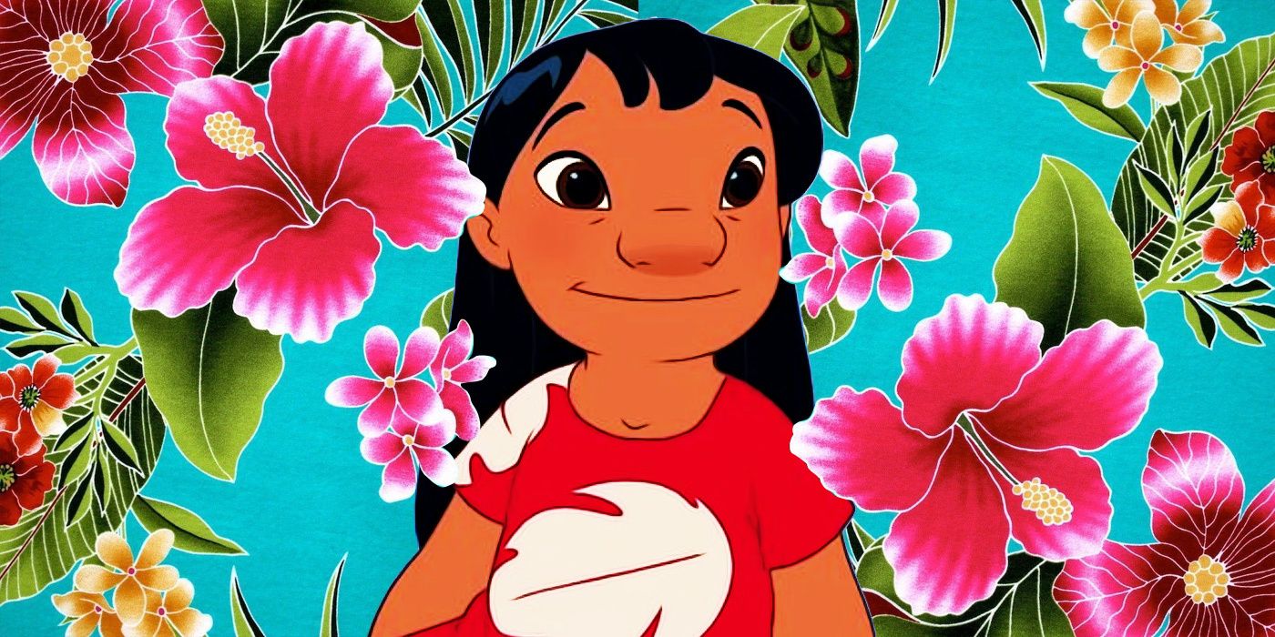 Lilo Pelekais from Lilo & Stitch on a floral background