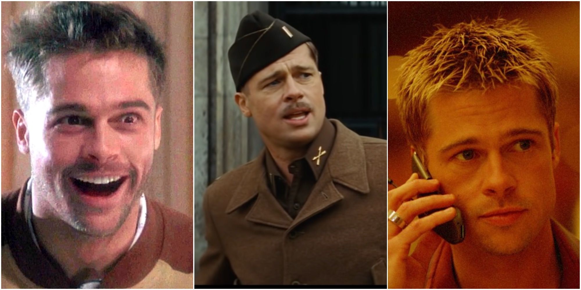 Brad Pitt in 12 Monkeys, Inglorious Basterds, Oceans Eleven (left to right)