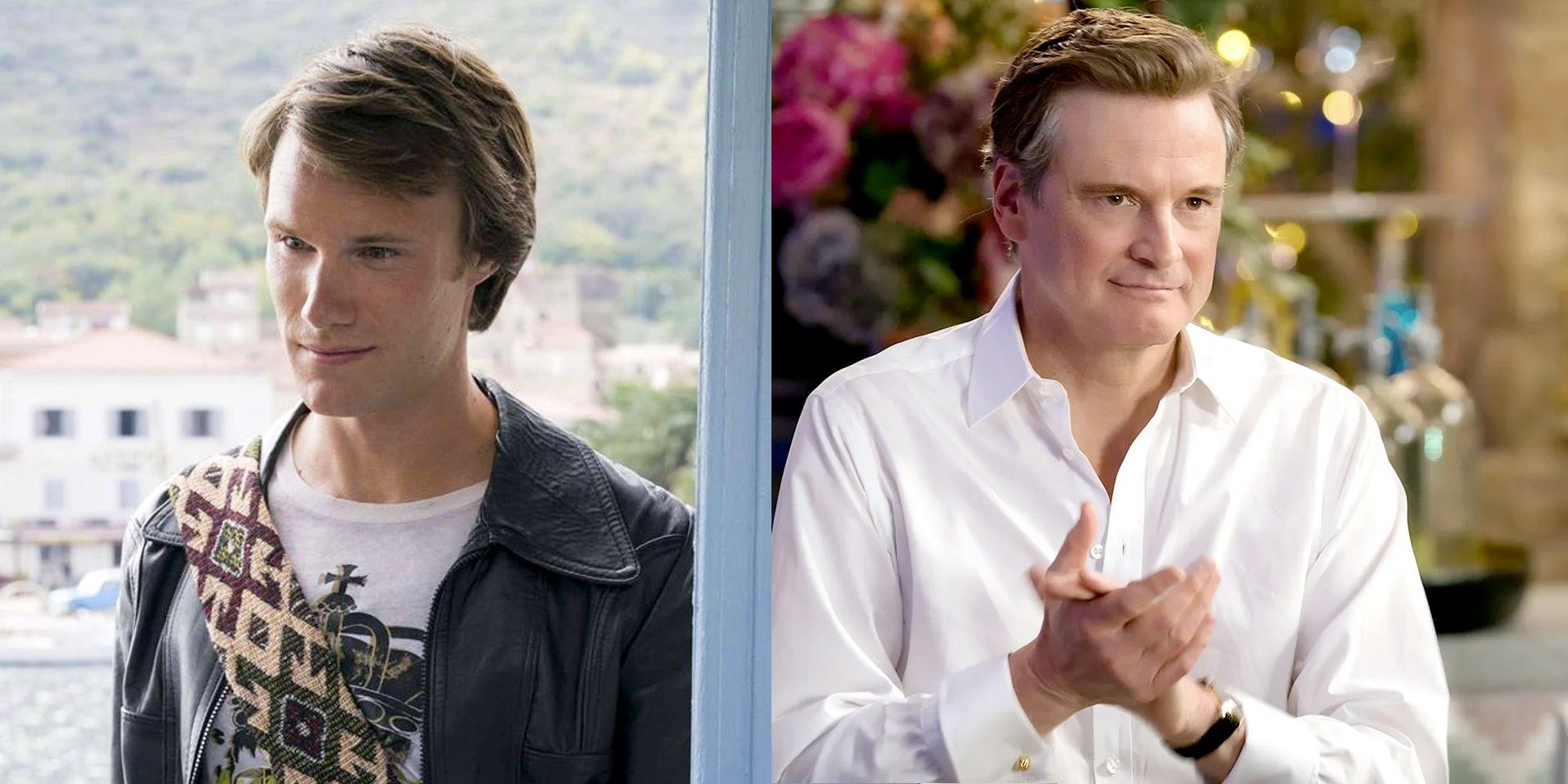 Hugh Skinner and Colin Firth as Harry Bright in Mamma Mia