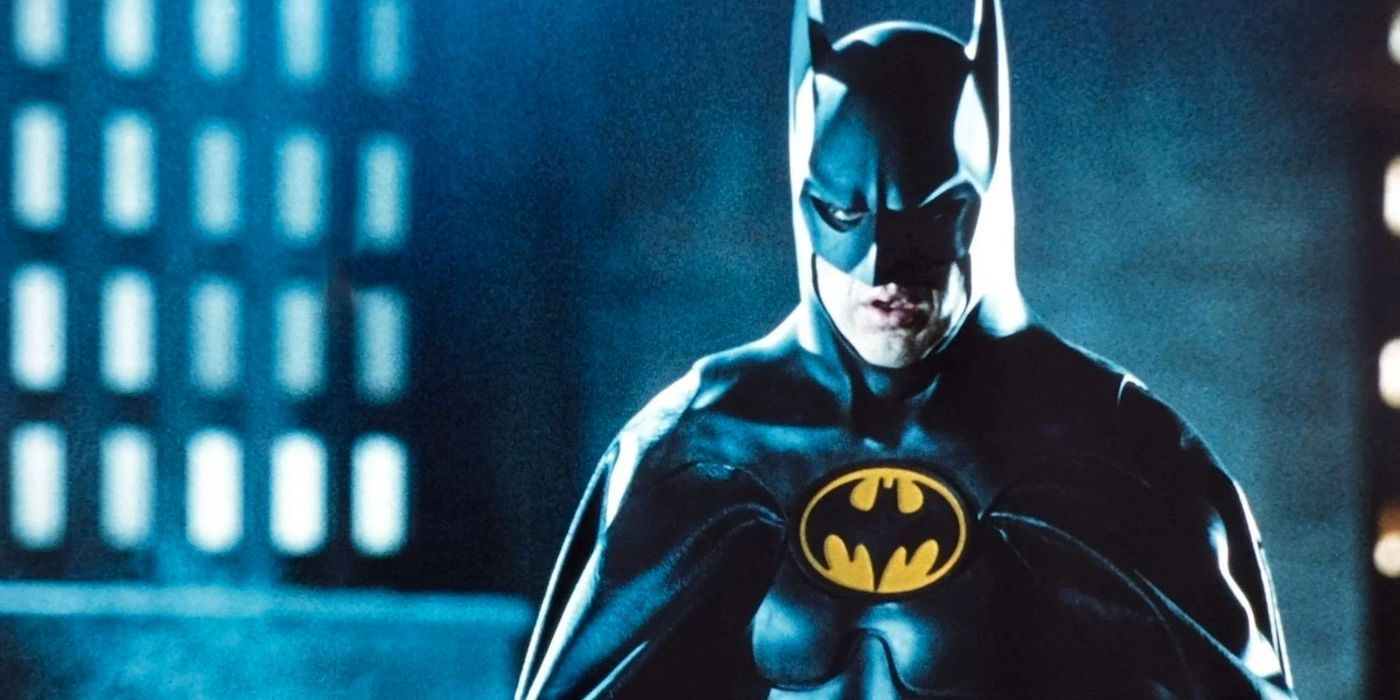 Batman standing still and looking intently at something off-camera in Batman (1989)