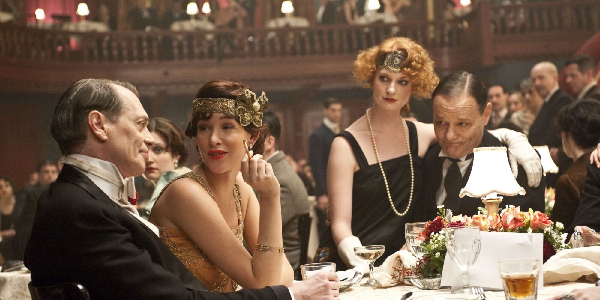 Nucky (Steve Buscemi) at dinner with freinds in Boardwalk Empire
