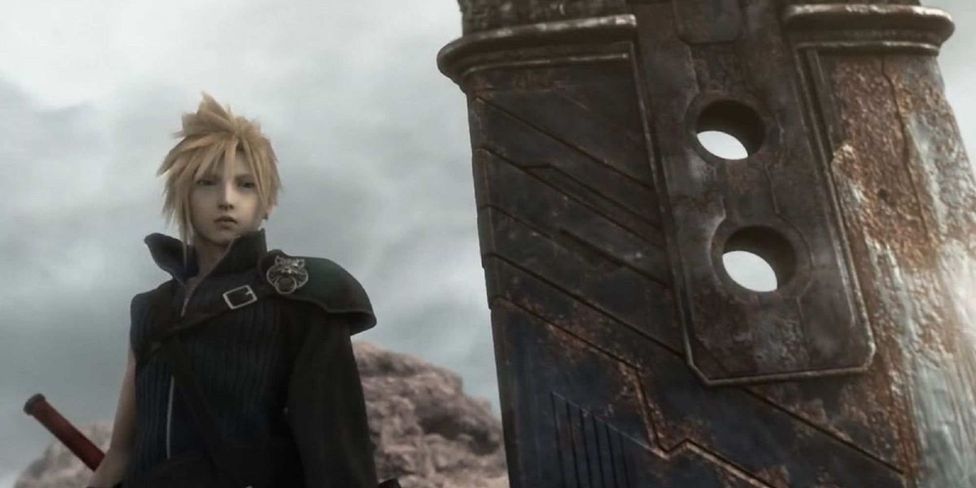 Cloud Strife stares at the Buster Sword in Advent Children.