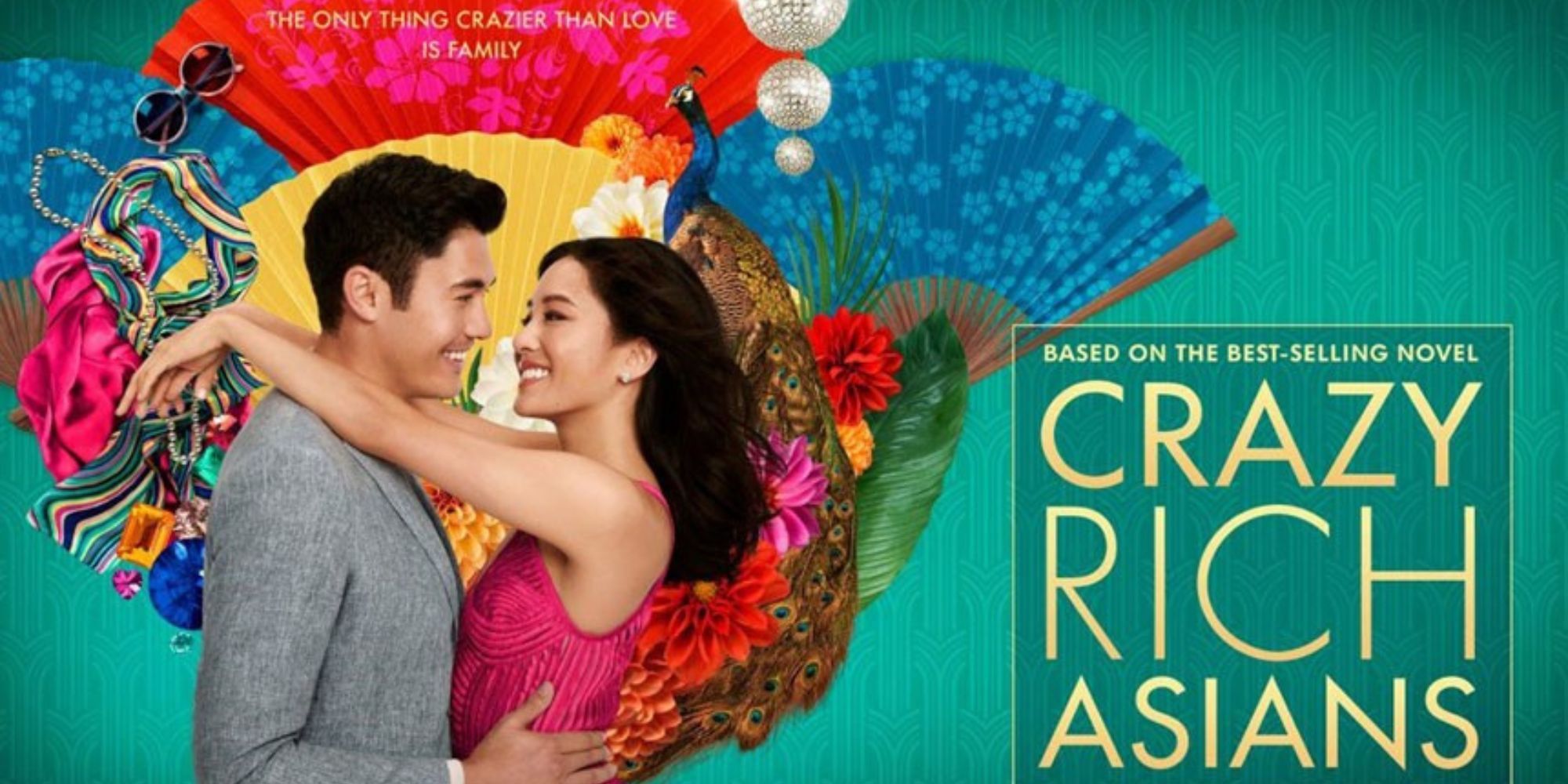 Constance Wu and Henry Golding posing for the cover of Crazy Rich Asians 