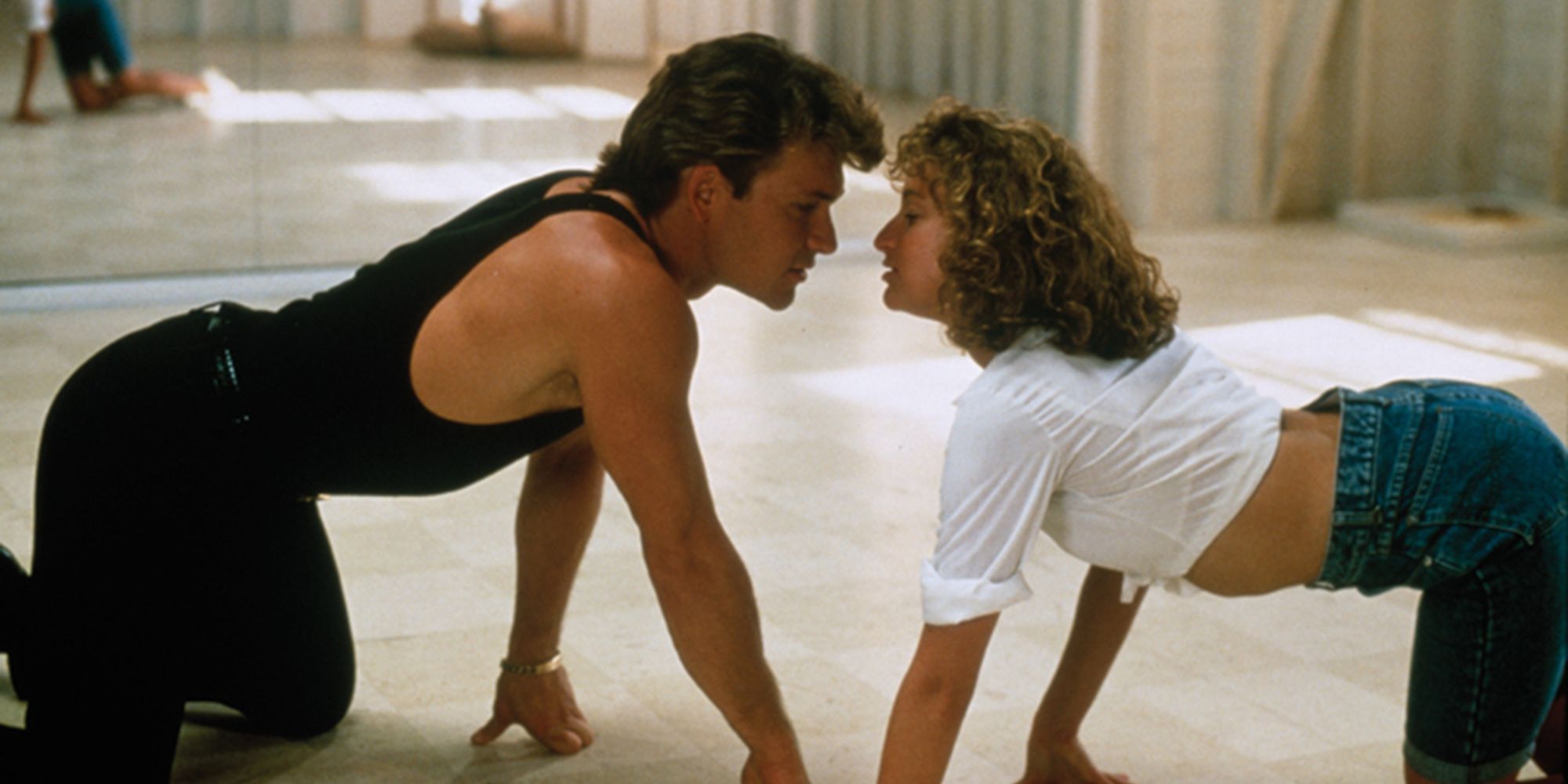 Patrick Swayze as Johnny Castle and Jennifer Grey as Baby Houseman in a scene from Dirty Dancing.
