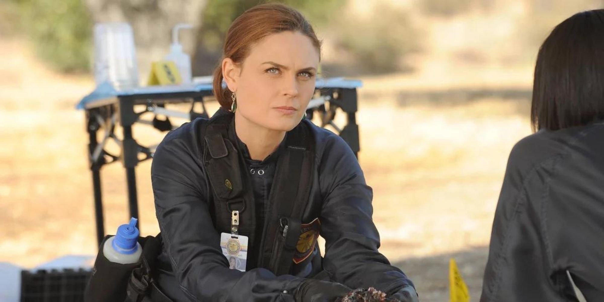 Dr. Temperance Brennan from Bones gazing into space thoughtfully