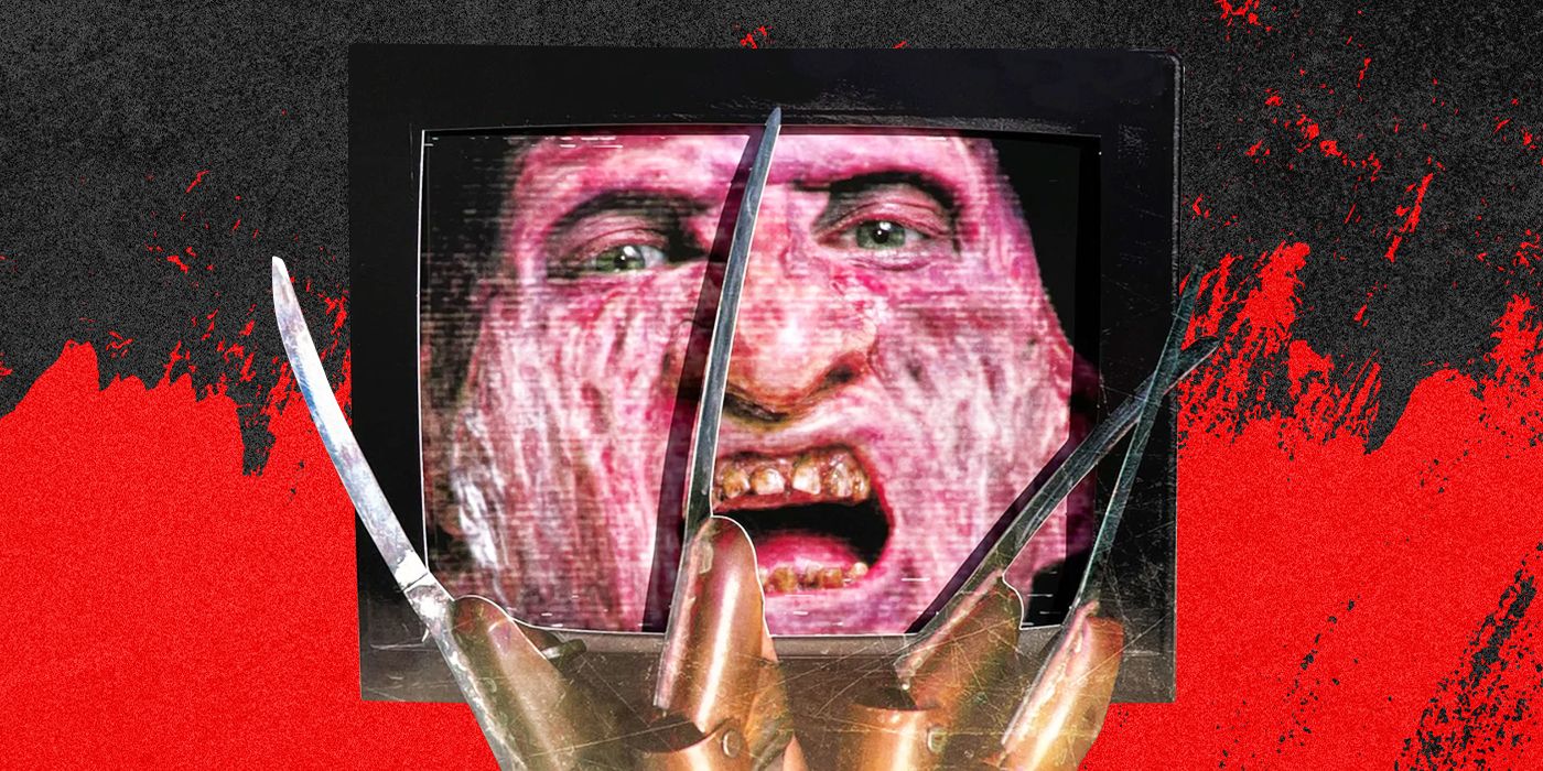 A custom image of Robert Englund's Freddy Krueger inside a TV screen