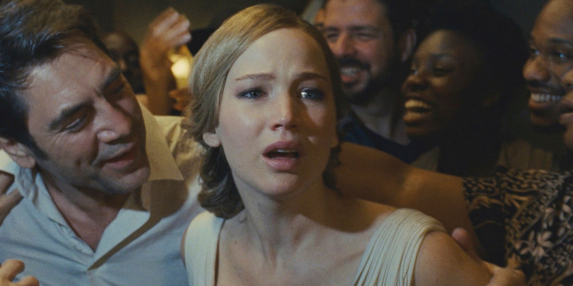 Husband and Wife during the destruction of their home in 'mother!'