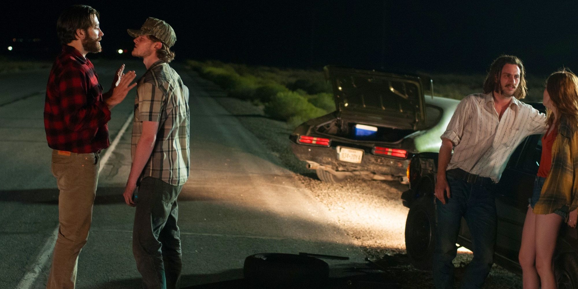 Tony and Ray Marcus on the side of the road in Nocturnal Animals.